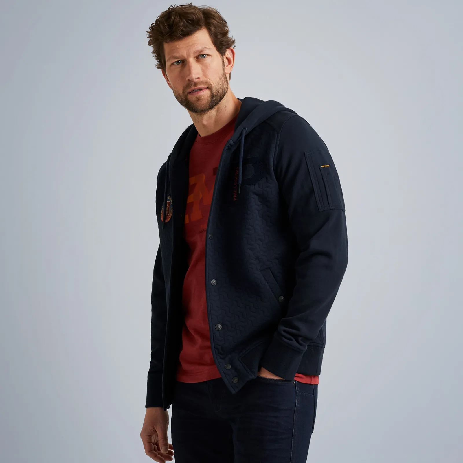 PME Legend Tops*Button Jacket Jacquard Interlock Blue