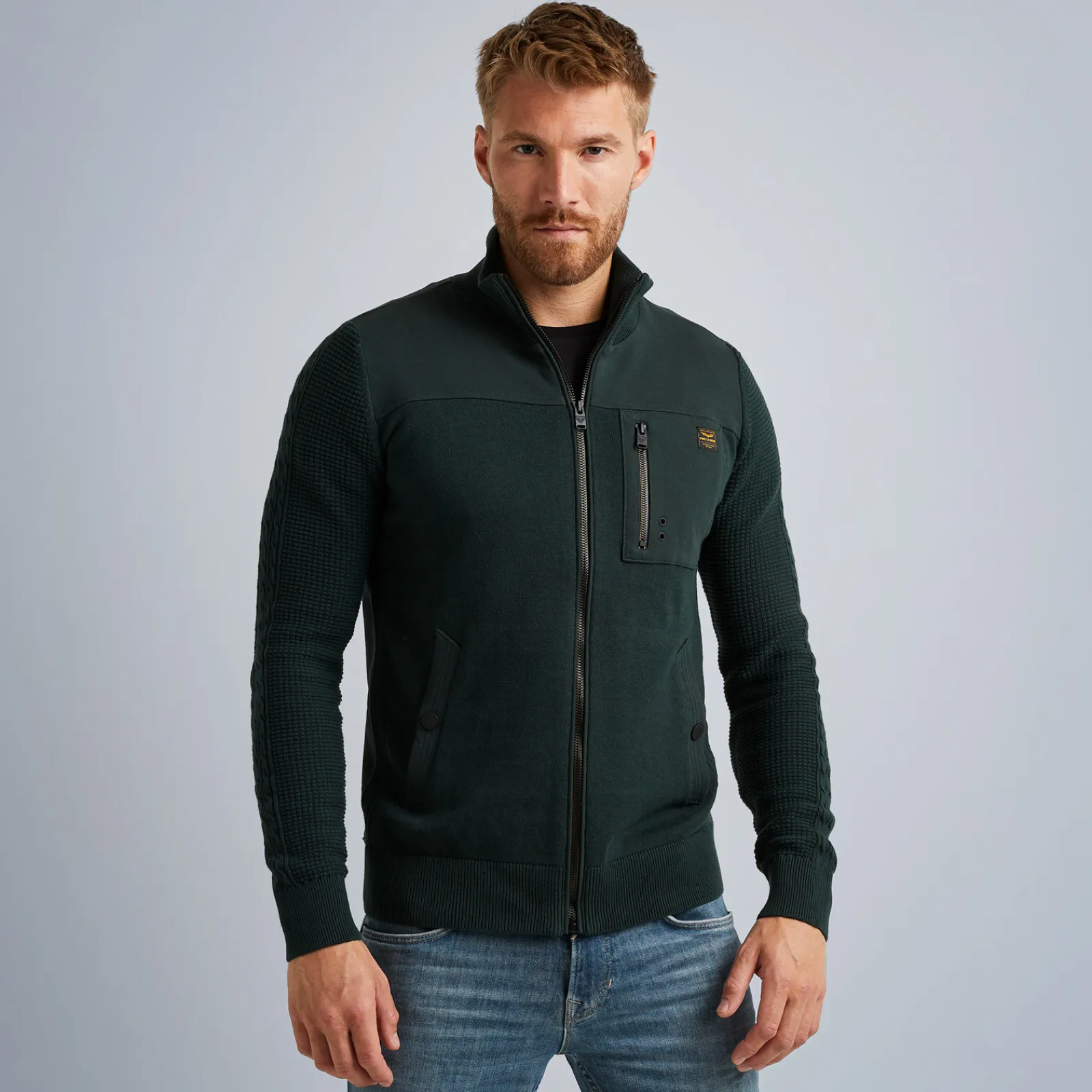 PME Legend Tops*Cardigan In A Material Mix Green