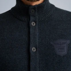 PME Legend Tops*Cardigan In Wool Blend Blue