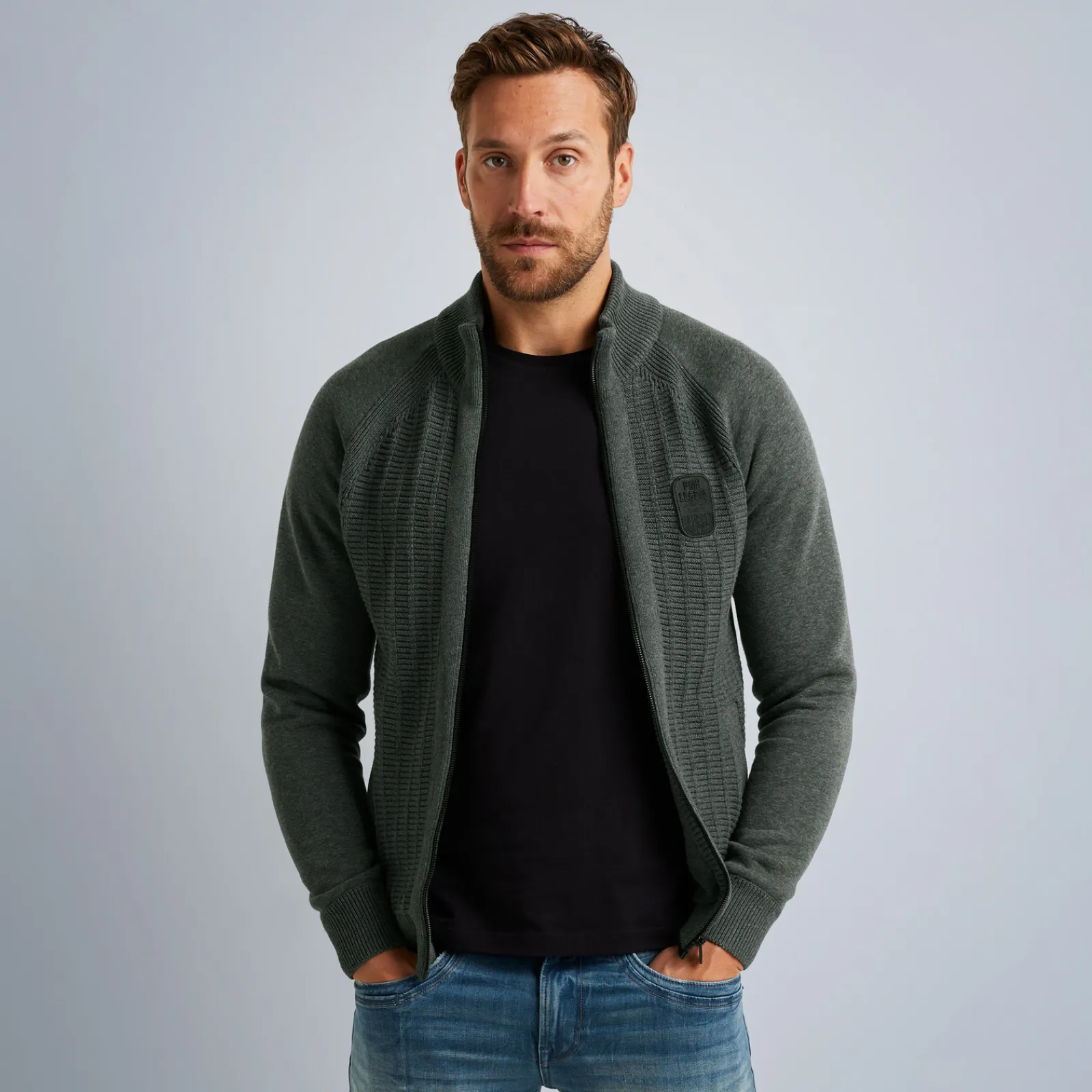 PME Legend Tops*Cardigan With Different Textures Grey