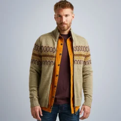 PME Legend Tops*Cardigan With Fair Isle Pattern Brown