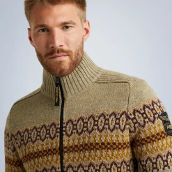 PME Legend Tops*Cardigan With Fair Isle Pattern Brown