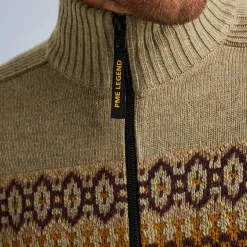 PME Legend Tops*Cardigan With Fair Isle Pattern Brown