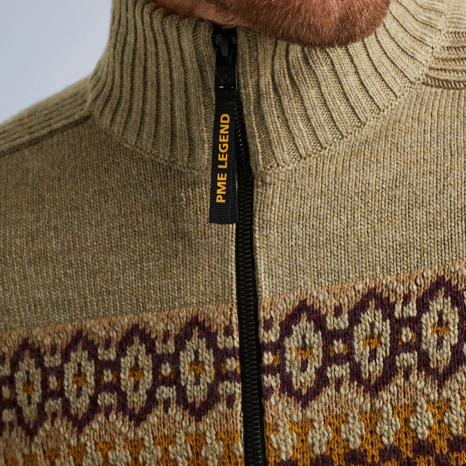 PME Legend Tops*Cardigan With Fair Isle Pattern Brown