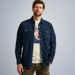 PME Legend Tops*Denim Shirt With Comfort Stretch Blue