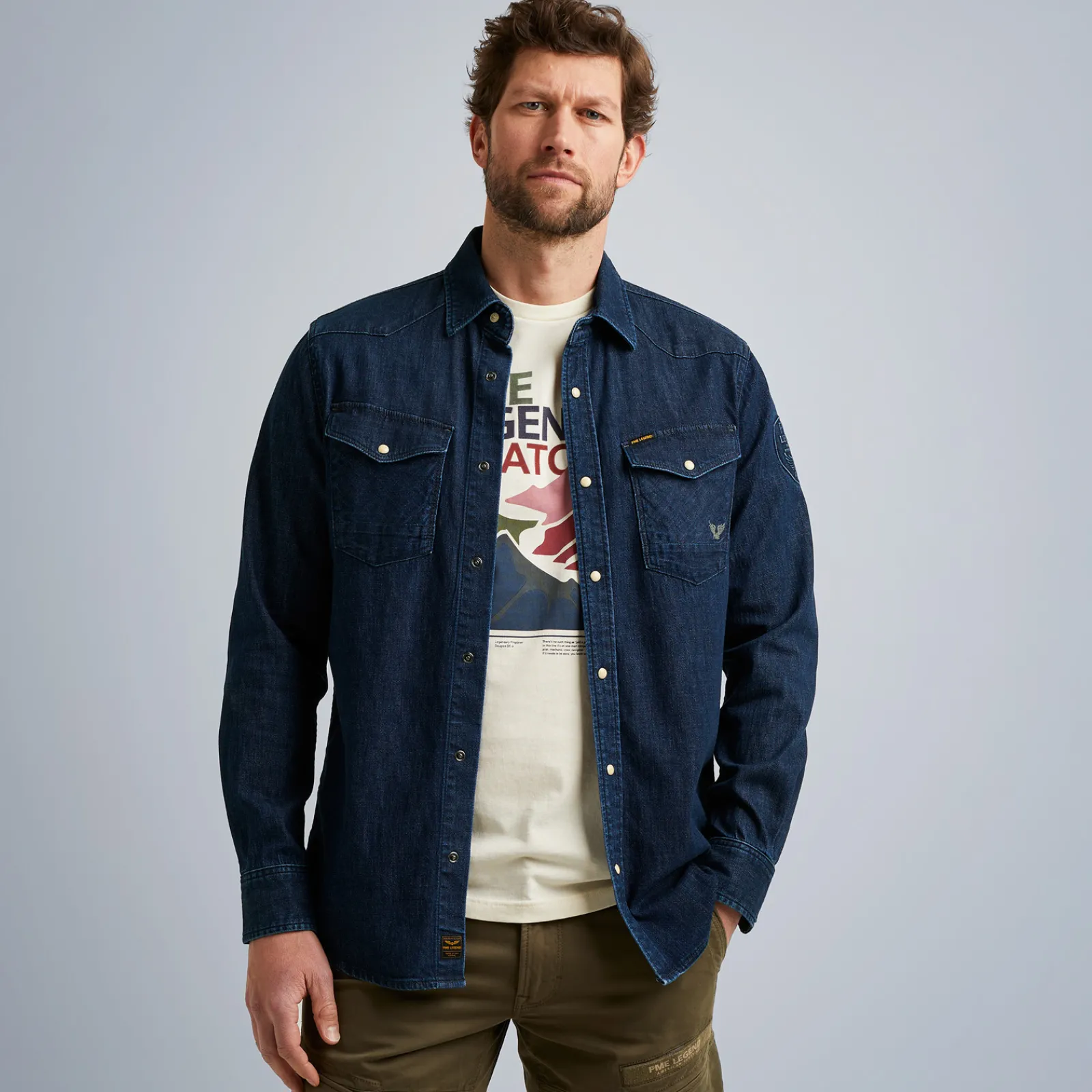 PME Legend Tops*Denim Shirt With Comfort Stretch Blue