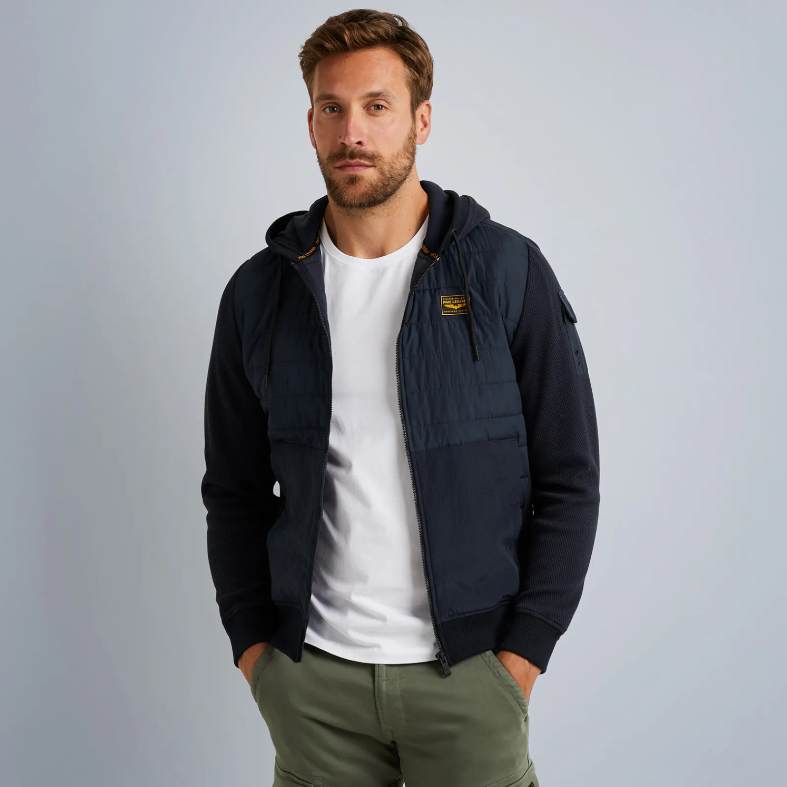 PME Legend Tops*Hybrid Jacket In A Material Mix Blue