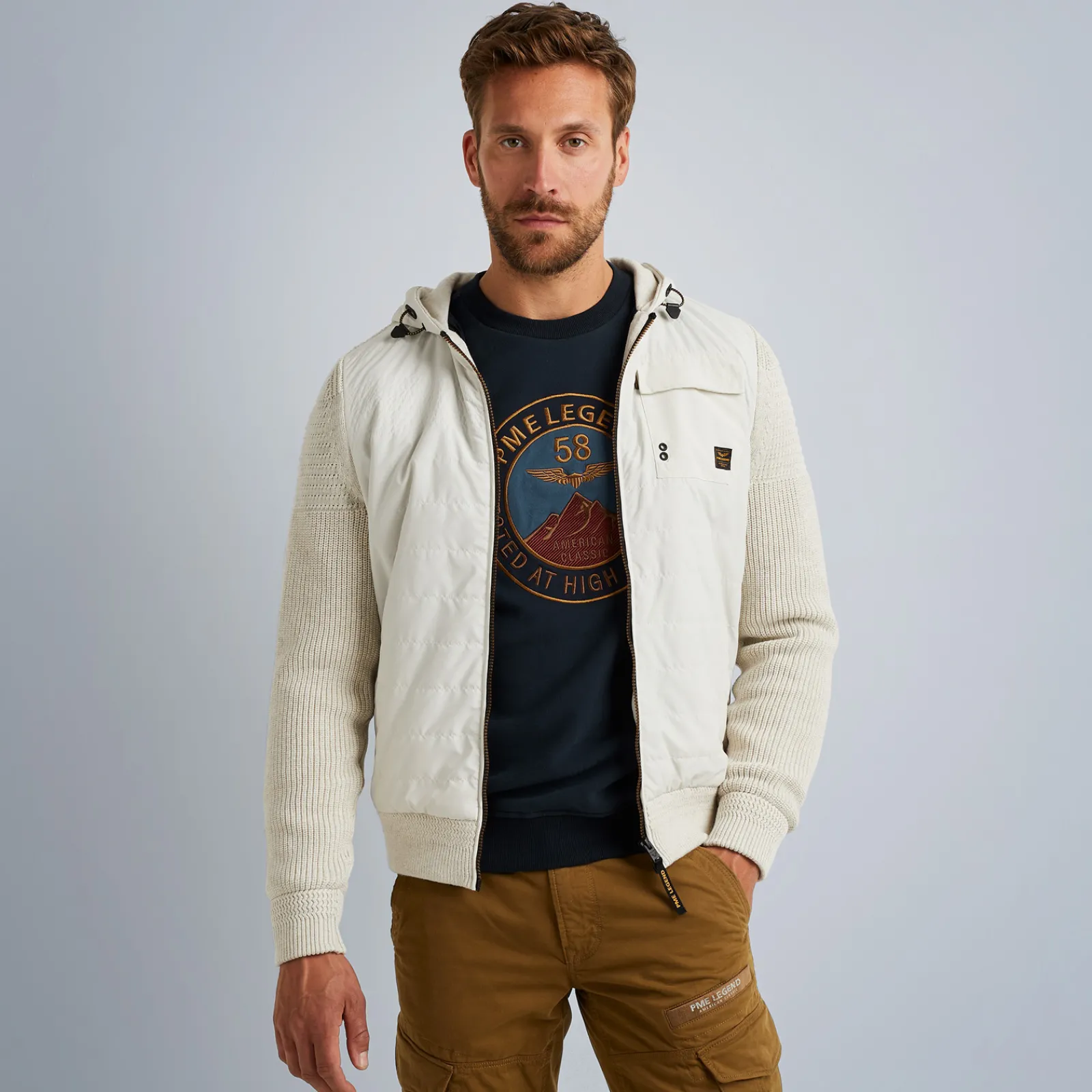 PME Legend Tops*Hybrid Jacket With Hood Beige