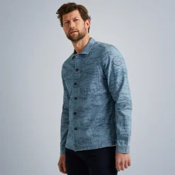 PME Legend Tops*Long Sleeve Shirt Print Vinai Ctn Chambray Blue