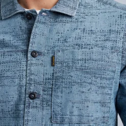 PME Legend Tops*Long Sleeve Shirt Print Vinai Ctn Chambray Blue