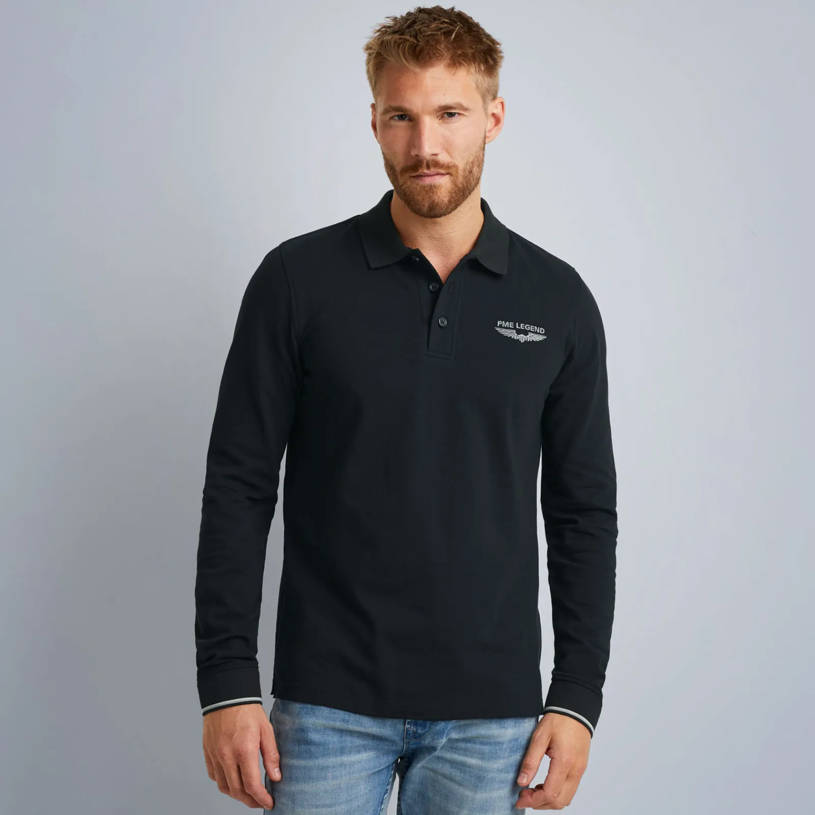 PME Legend Tops*Polo Shirt With Long Sleeves Grey