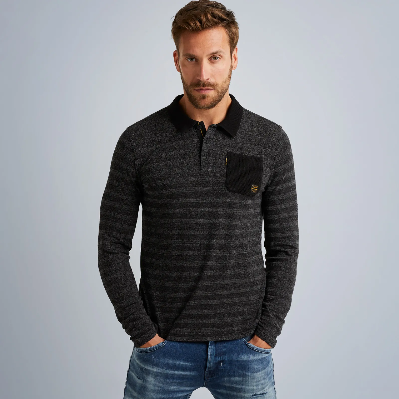 PME Legend Tops*Polo Shirt With Long Sleeves Grey