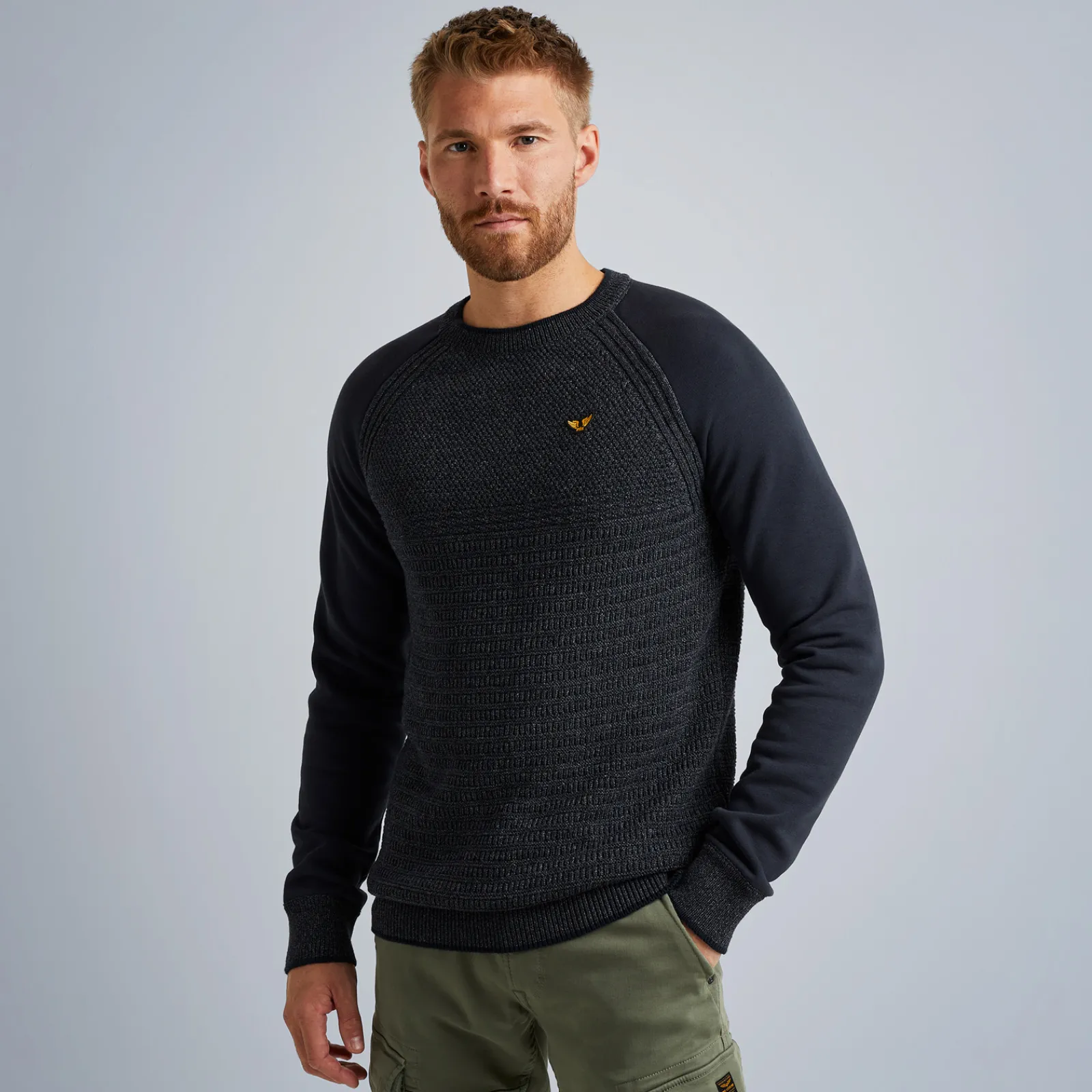 PME Legend Tops*Pullover In A Material Mix Blue