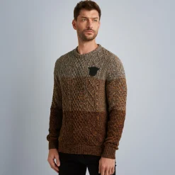 PME Legend Tops*Pullover With Cable Pattern Brown