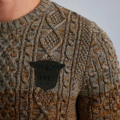 PME Legend Tops*Pullover With Cable Pattern Brown