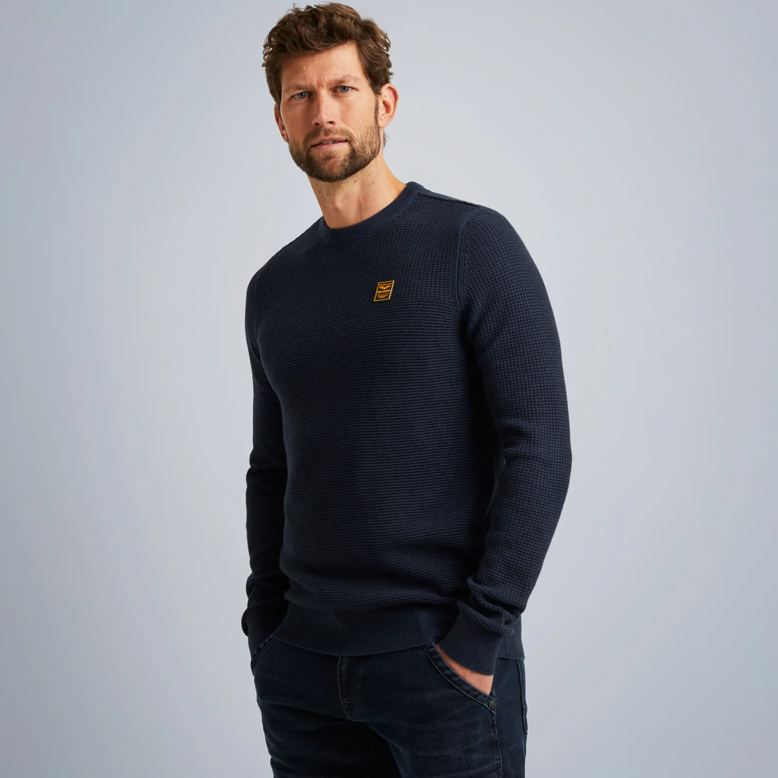 PME Legend Tops*Pullover With Different Textures Blue