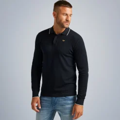 PME Legend Tops*Pullover With Polo Collar Blue