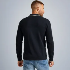 PME Legend Tops*Pullover With Polo Collar Blue