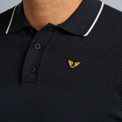 PME Legend Tops*Pullover With Polo Collar Blue