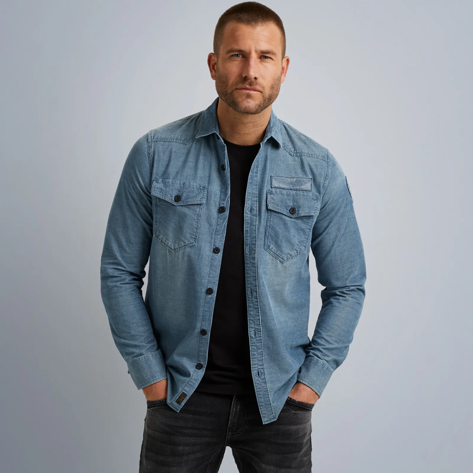 PME Legend Tops*Shirt In Indigo Corduroy Blue