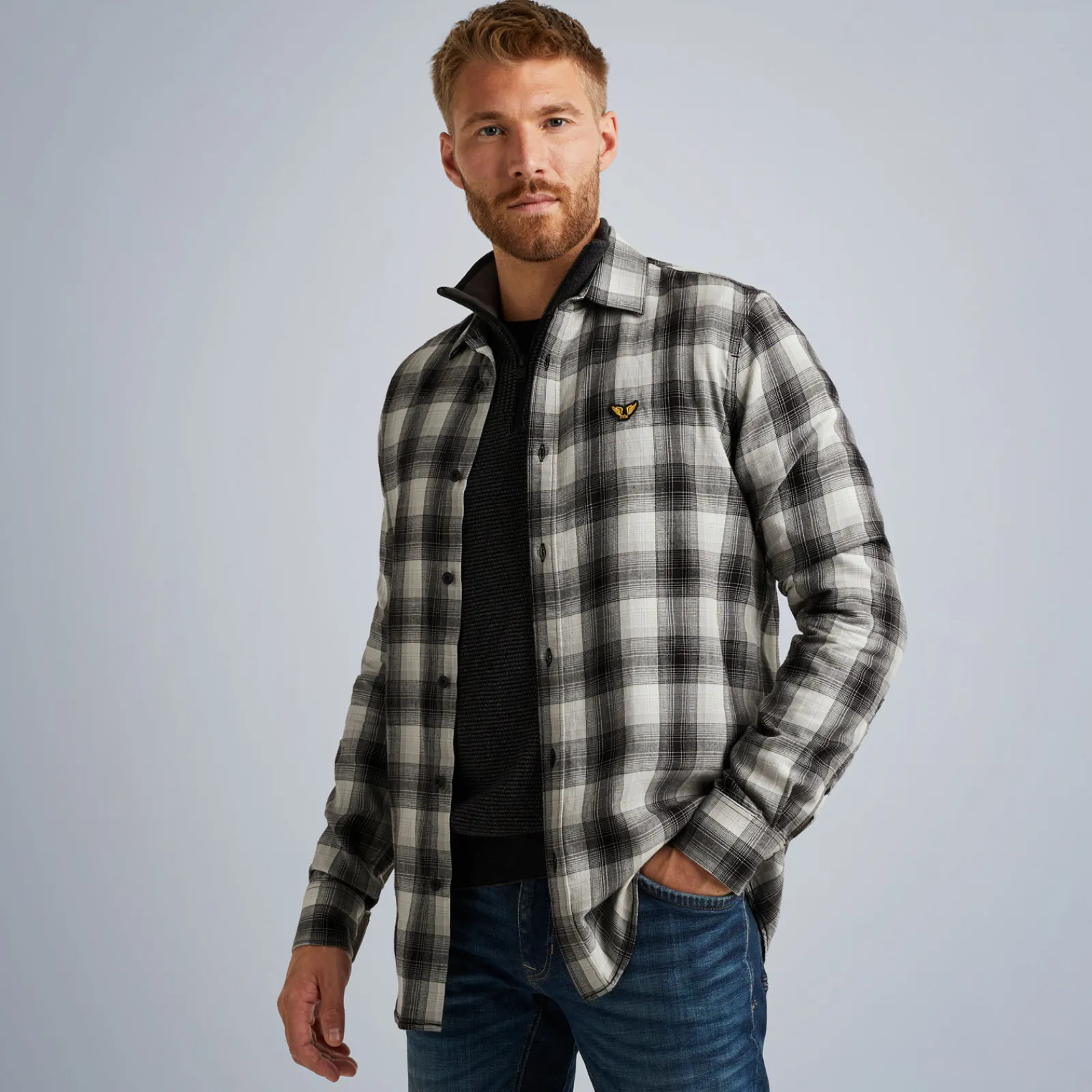 PME Legend Tops*Shirt With Check Pattern Grey