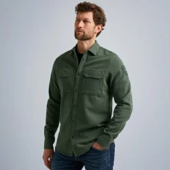 PME Legend Tops*Shirt With Herringbone Texture Green