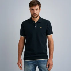 PME Legend Tops*Short Sleeve Polo Structure Knit Polo Blue