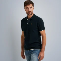 PME Legend Tops*Short Sleeve Polo Structure Knit Polo Blue