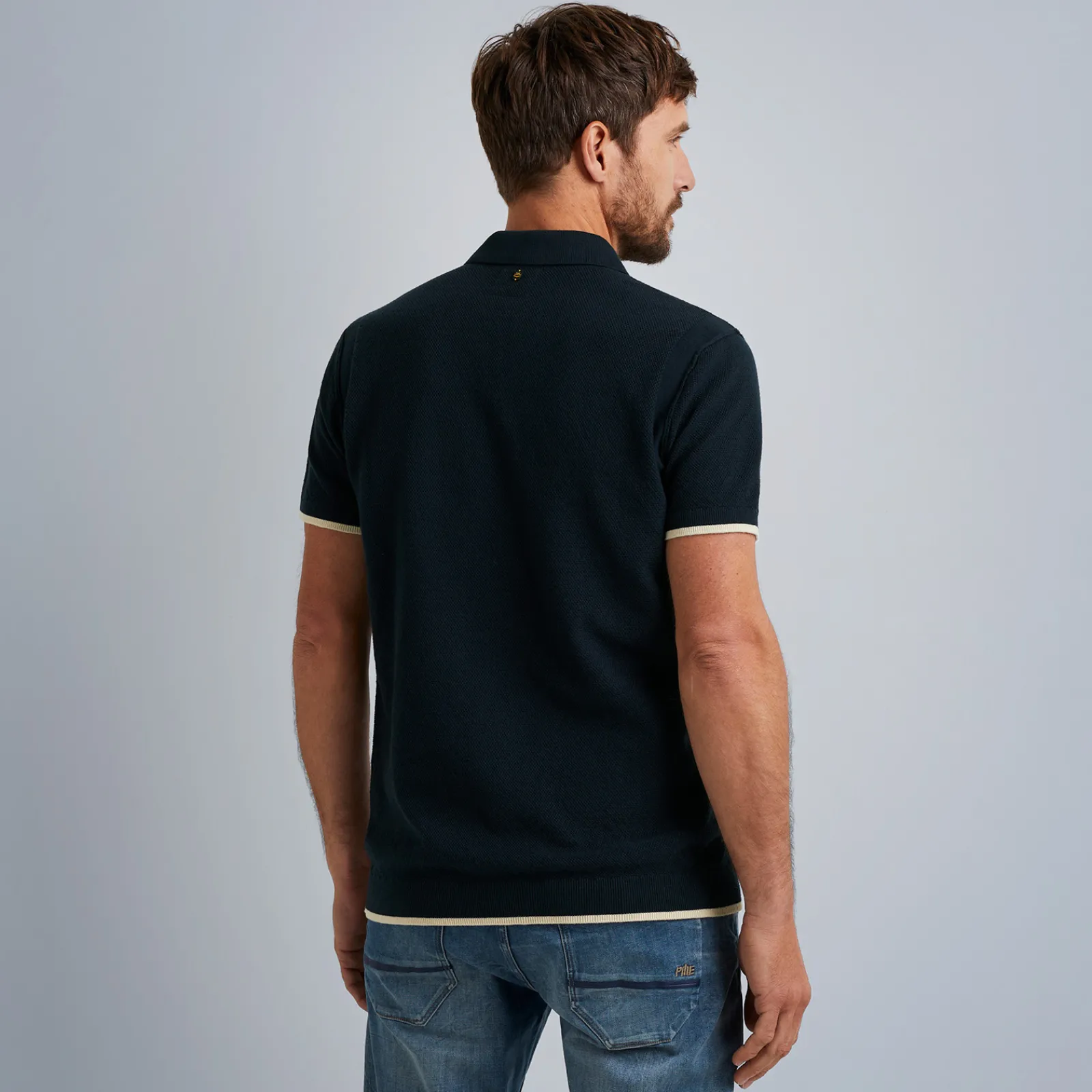 PME Legend Tops*Short Sleeve Polo Structure Knit Polo Blue