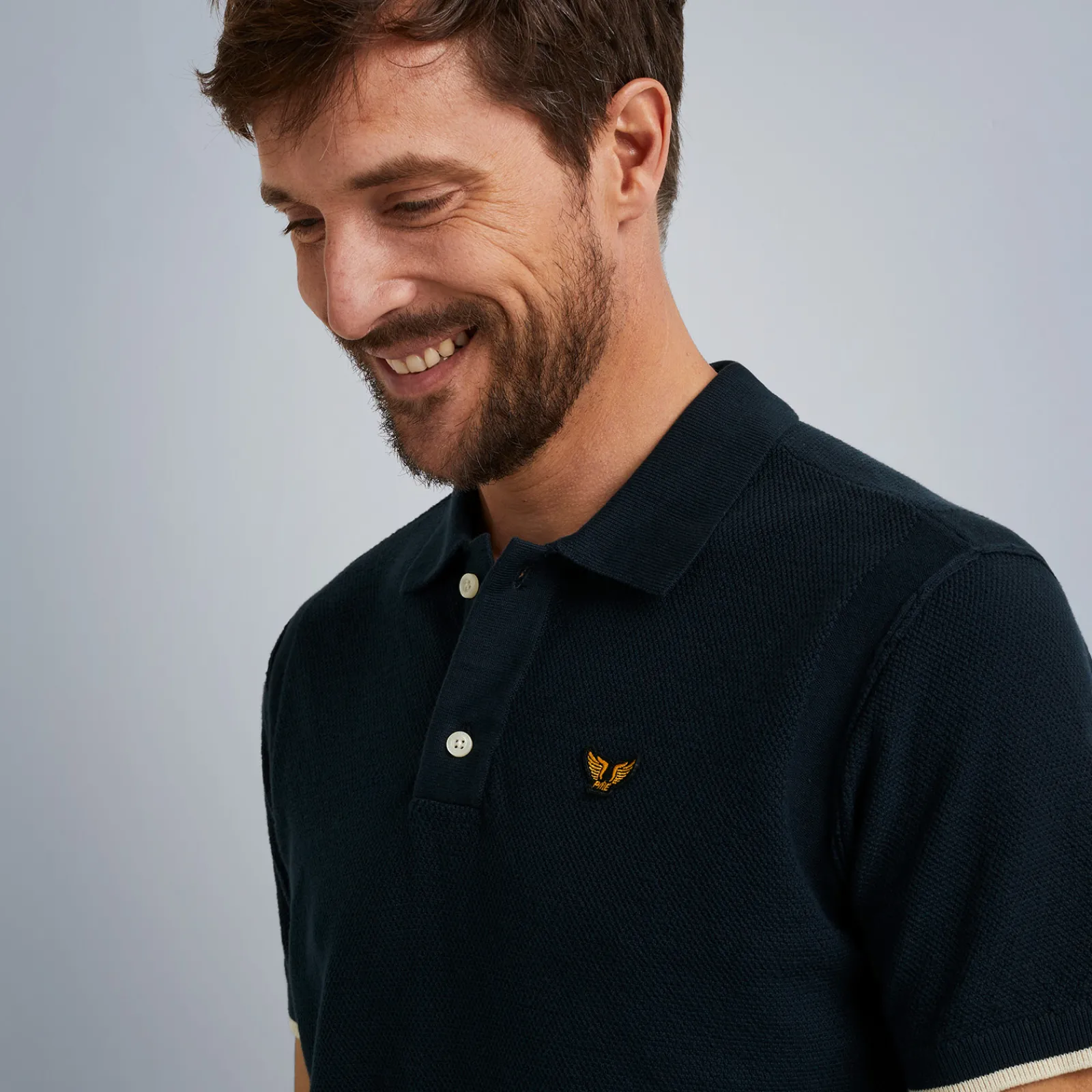 PME Legend Tops*Short Sleeve Polo Structure Knit Polo Blue