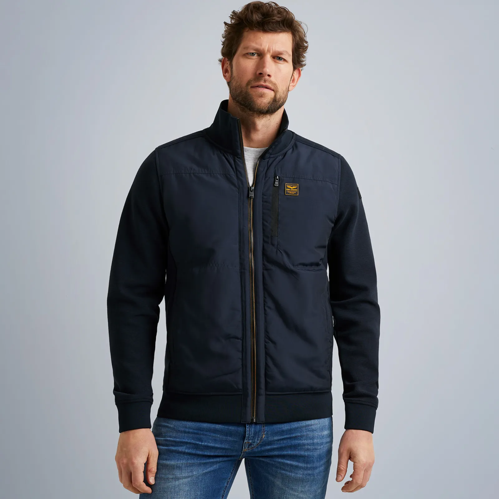 PME Legend Tops*Sweat Jacket With Waffle Texture Blue