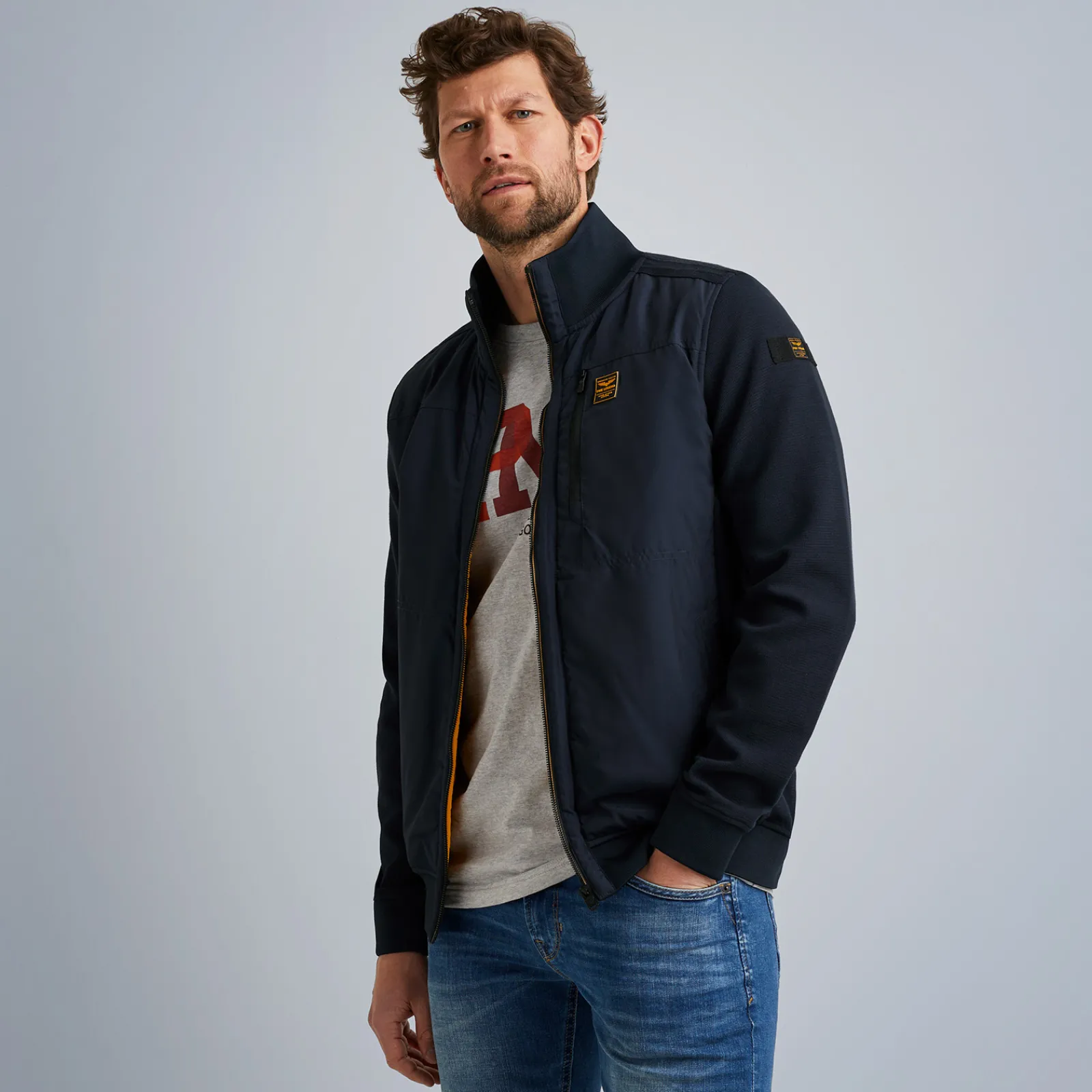 PME Legend Tops*Sweat Jacket With Waffle Texture Blue