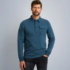 PME Legend Tops*Sweatshirt With Polo Collar Blue