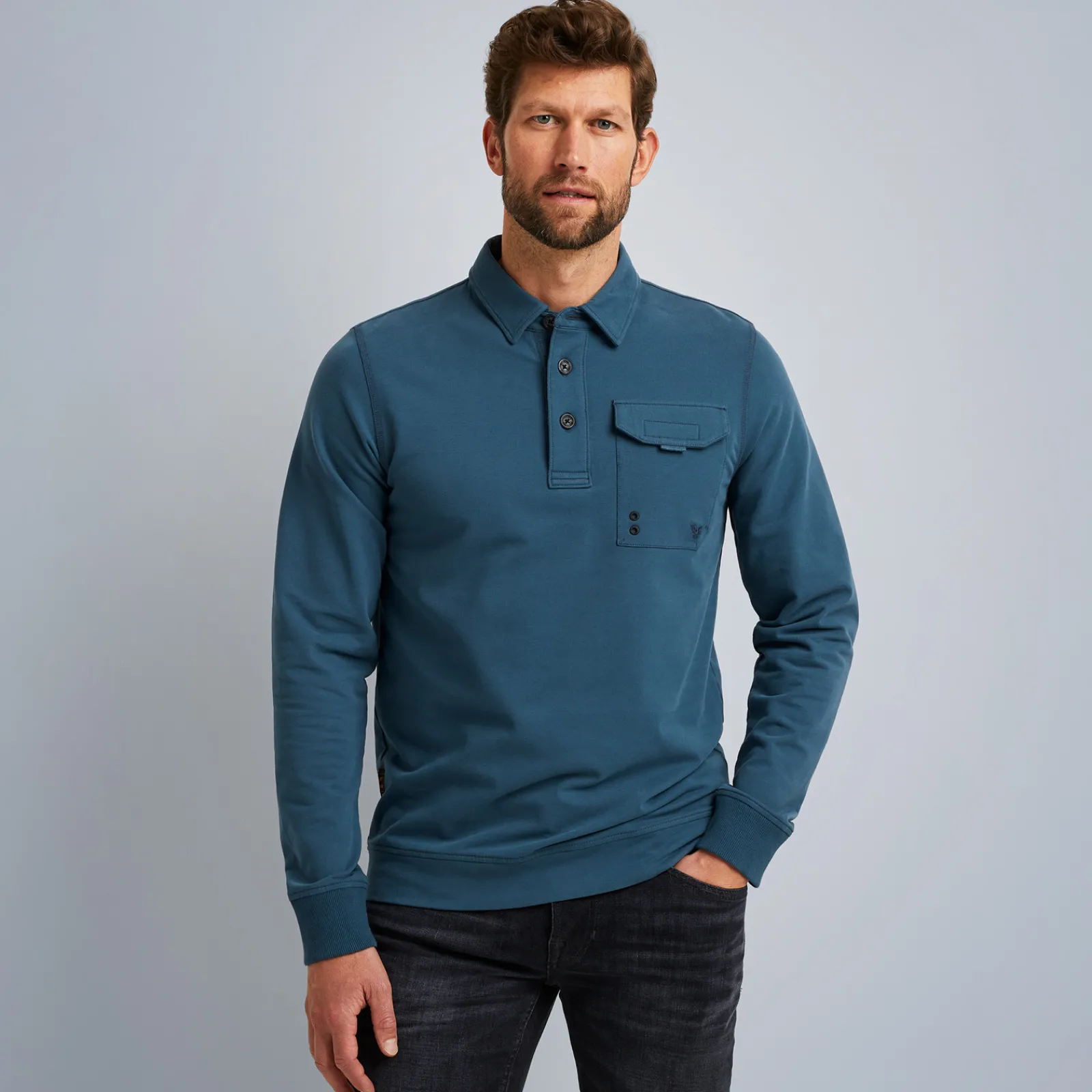 PME Legend Tops*Sweatshirt With Polo Collar Blue