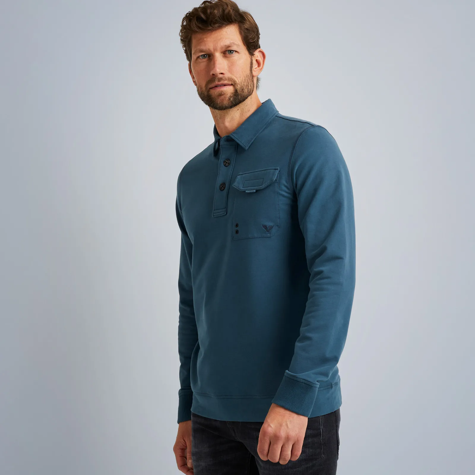 PME Legend Tops*Sweatshirt With Polo Collar Blue