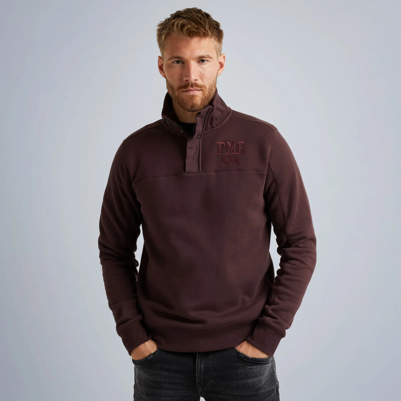 PME Legend Tops*Sweatshirt With Stand-Up Collar Brown