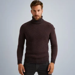 PME Legend Tops*Turtleneck Pullover With Texture Brown