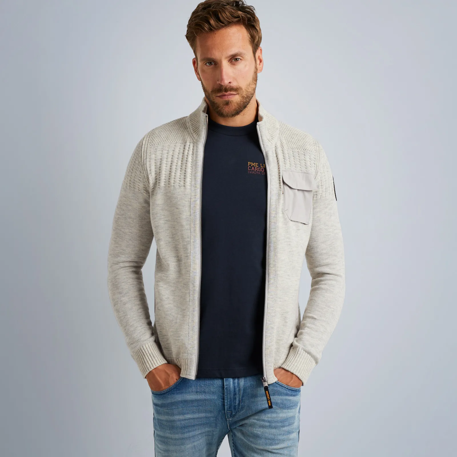 PME Legend Tops*Zip Jacket Cotton Slub Melee Beige