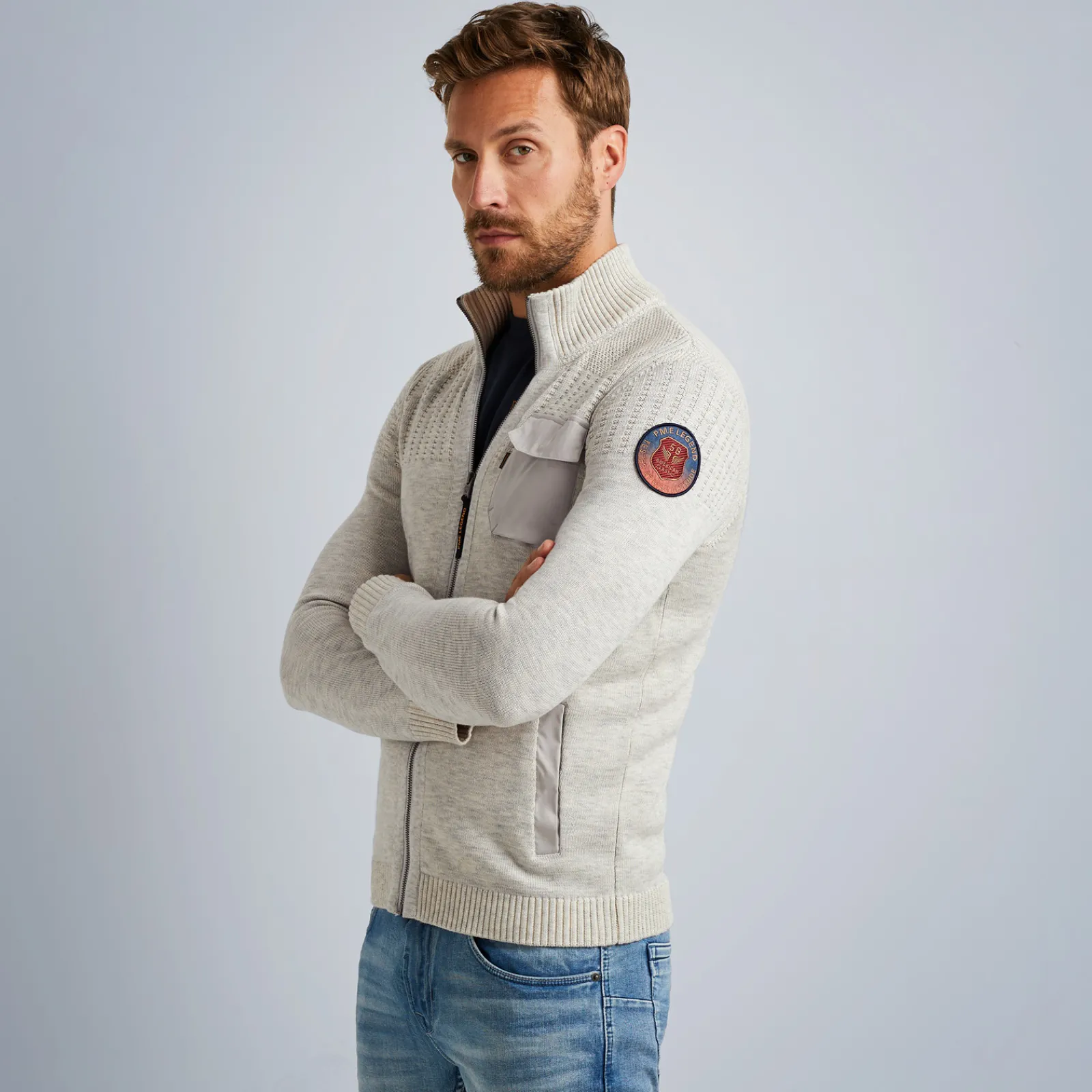 PME Legend Tops*Zip Jacket Cotton Slub Melee Beige